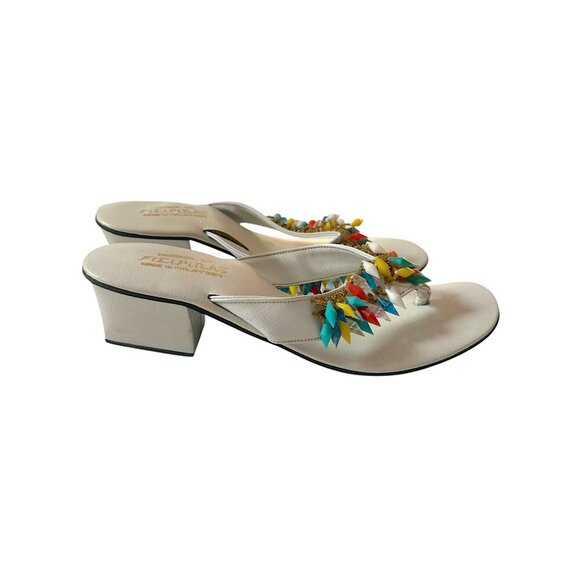 Vintage White Sandals w/ Multicolor Beads Filipinas Made in Philippines, Size 9 - Picture 5 of 13